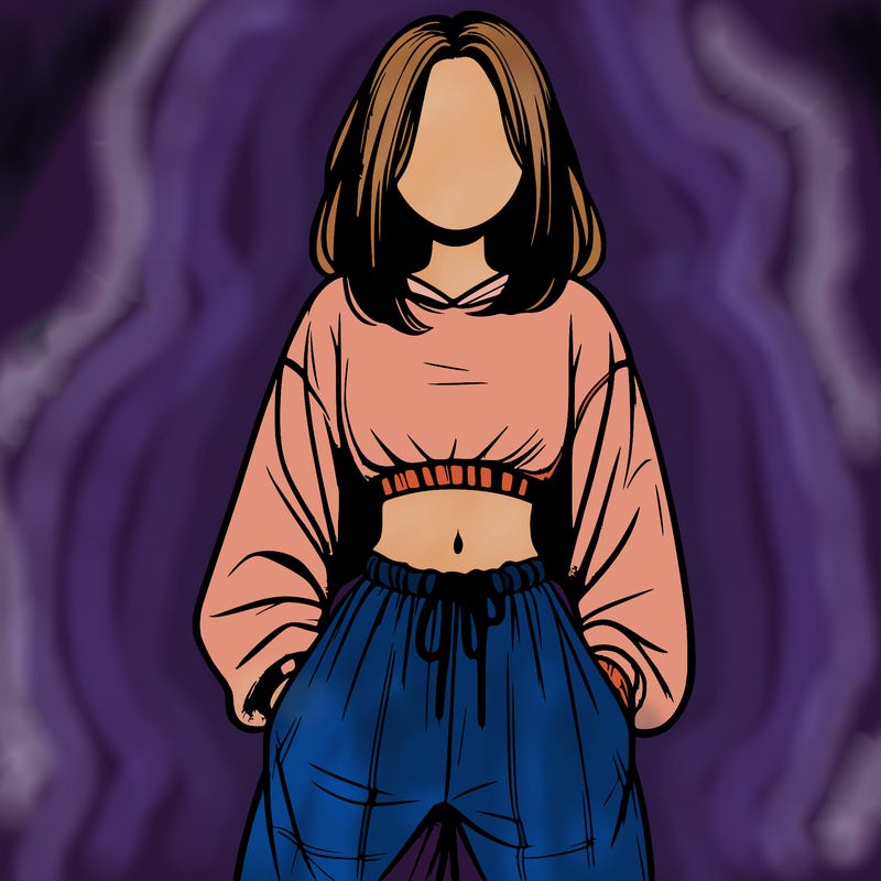 realistic girl faceless with baggy pants and a crop top