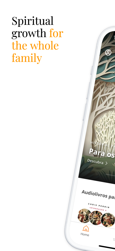 Pilgrim: audiobooks and ebooks - Pilgrim app interface showing content for spiritual growth for the whole family