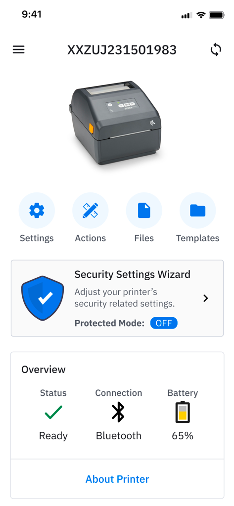 Zebra Printer Setup Utility v3 - Zebra Printer Setup Utility interface showing connection status and settings wizard