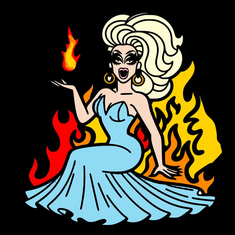 drag queen on fire