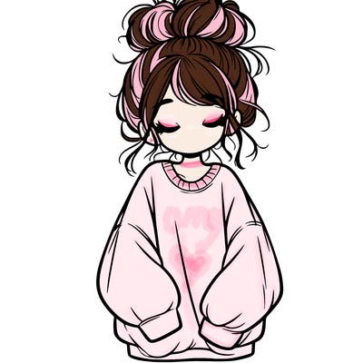 girl with baggy sweatshirt and messy bun