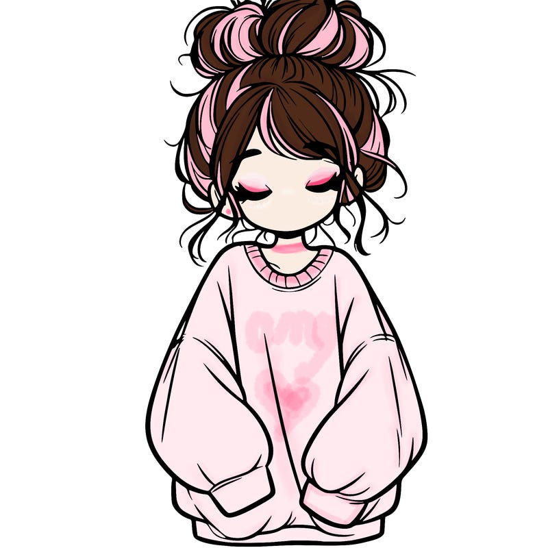 girl with baggy sweatshirt and messy bun