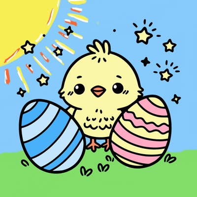 cute easter chick with eggs