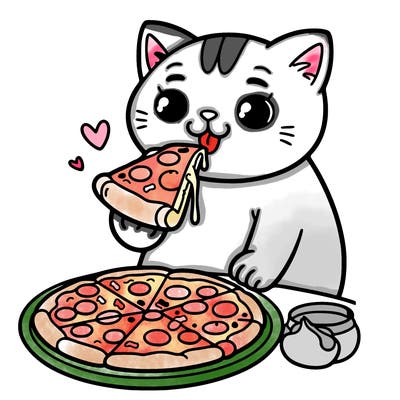 cat eating pizza