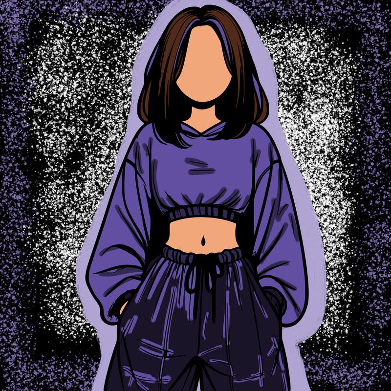 realistic girl faceless with baggy pants and a crop top
