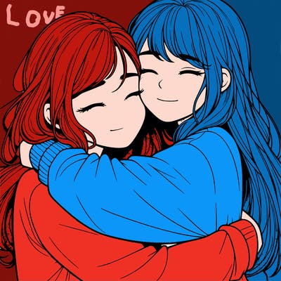 realistic two girls hugging