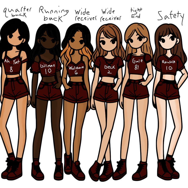 a group of girls wearing crop tops and shorts