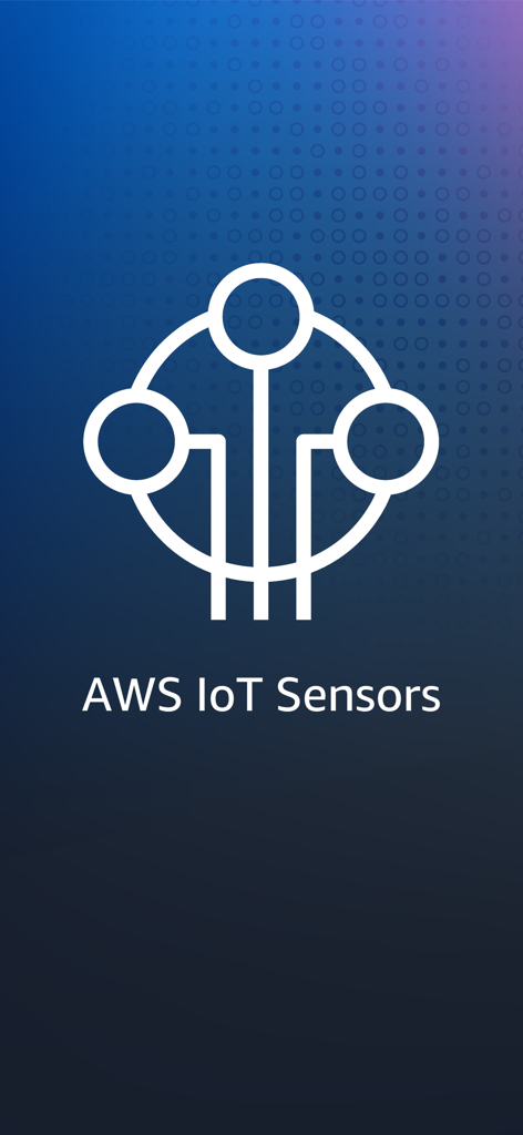 AWS IoT Sensors - AWS IoT Sensors app logo and title on a blue gradient background.