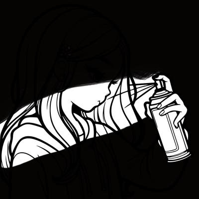 a realistic girl spray painting