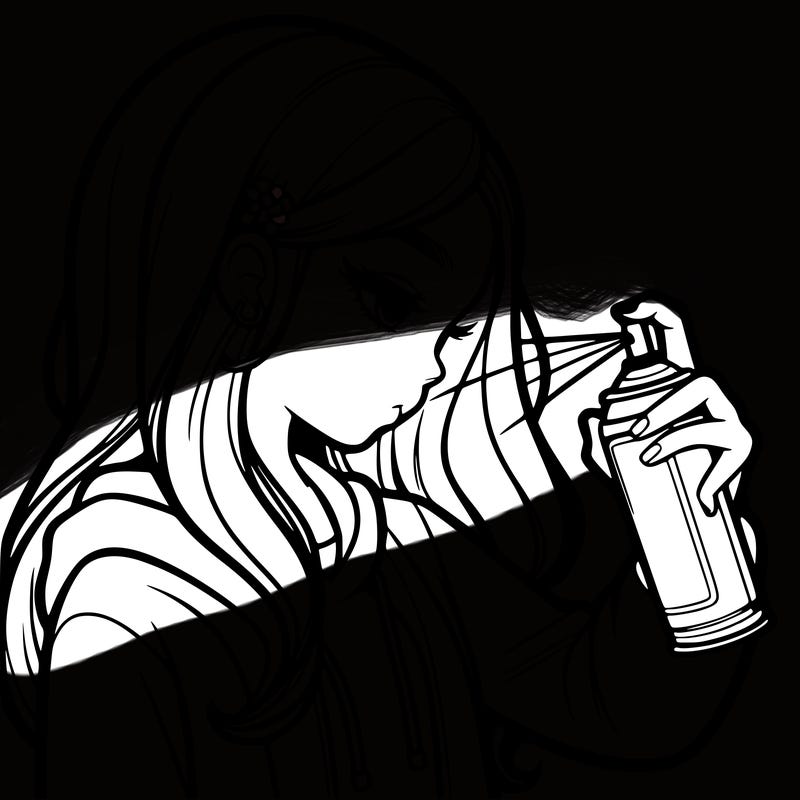 a realistic girl spray painting