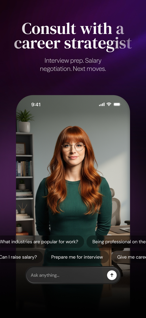 Napster - AI Music & Experts - Mobile app interface showing an AI career strategist for professional consultation.