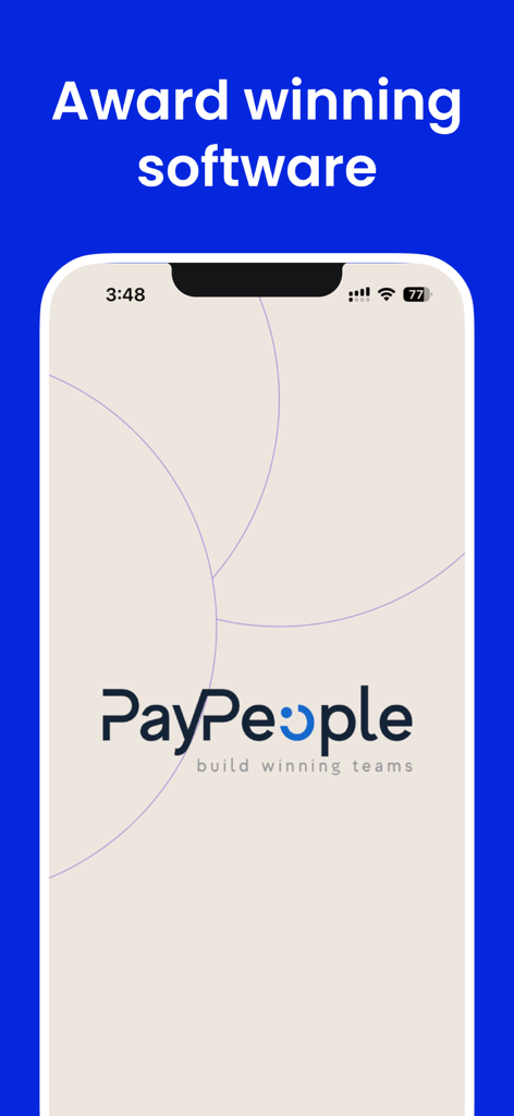 PayPeople Cloud HR System - Schermata principale del sistema HR cloud PayPeople con il logo dell'azienda e il titolo software pluripremiato.