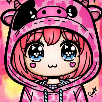 kawaii girl with cow hoodie
