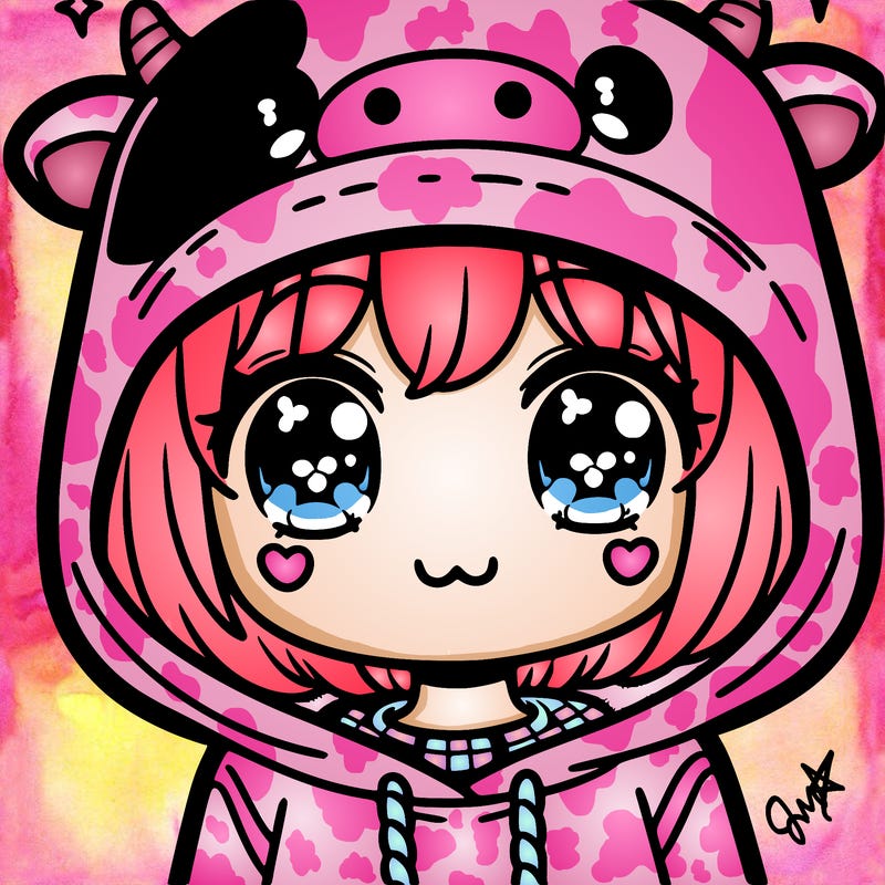 kawaii girl with cow hoodie