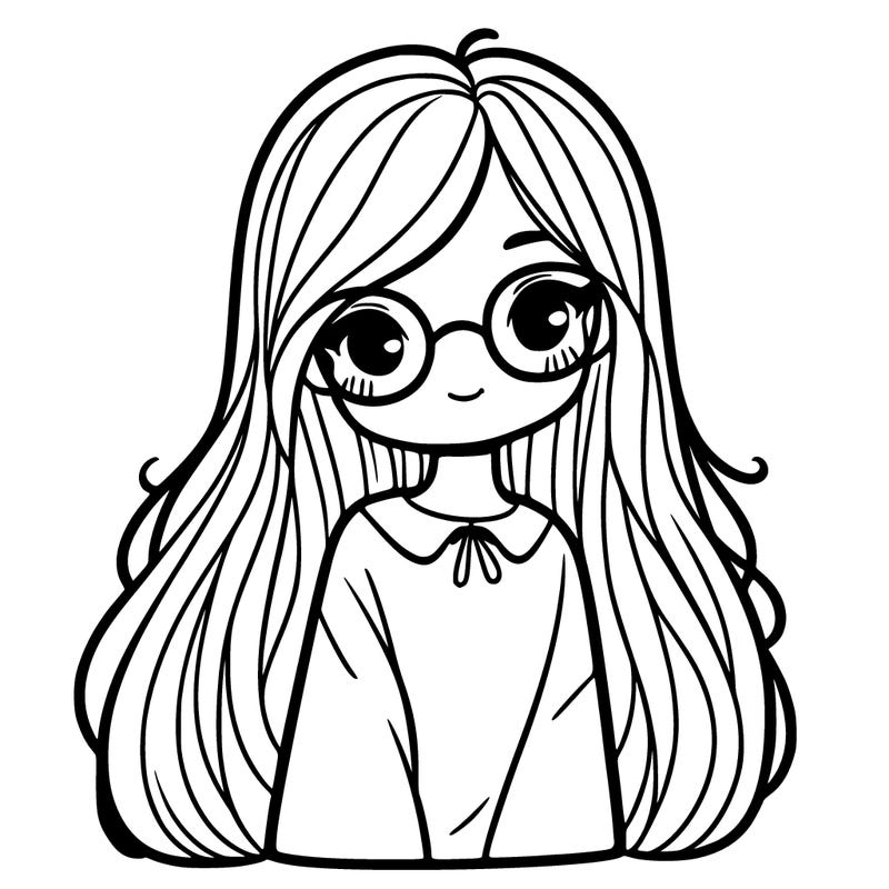 girl with long hair and glasses