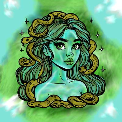 realistic girl with snakes as hair