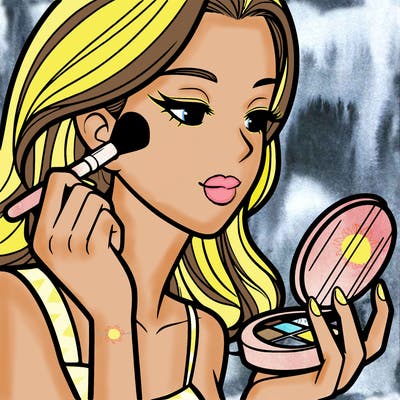 little girl putting on makeup