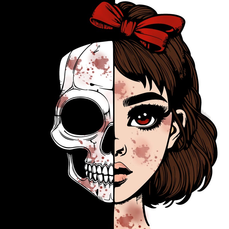 realistic girl with half skull mask