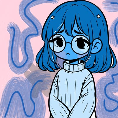 sad girl with glasses in a sweater