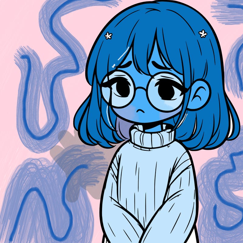 sad girl with glasses in a sweater