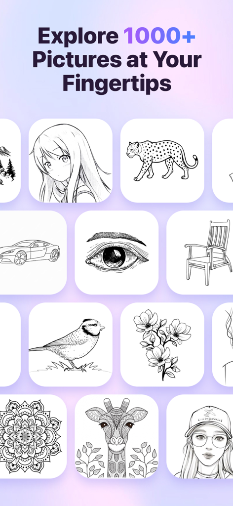 AR Drawing: Simply Draw Sketch - Una galería de diversas plantillas de dibujo incluyendo animales de anime y flores para bocetos AR