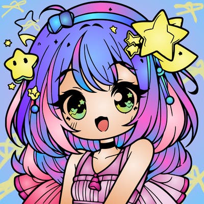cute anime girl with star accessories