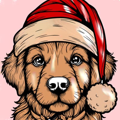 realistic dog with a christmas hat