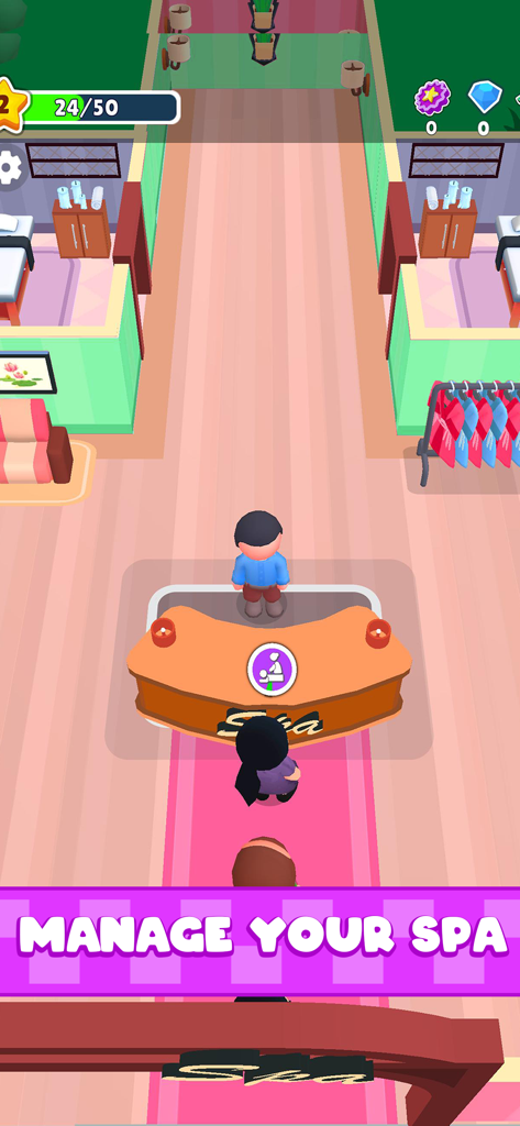 Managing the reception desk in the Spa Empire mobile game