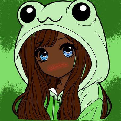 a pretty girl wearing a frog hoodie portrait with long hair