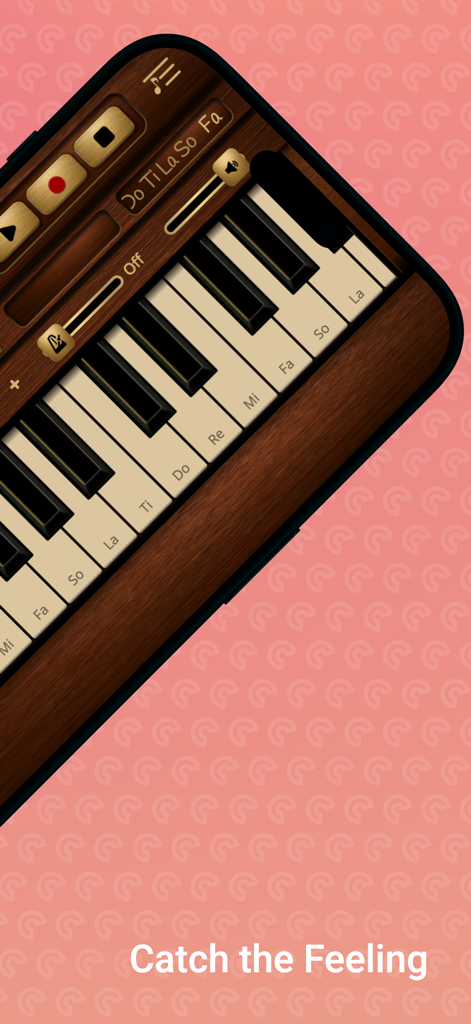 Recorder Sim - Recorder Sim App-Oberfläche zeigt eine Holzklaviatur im Klavierstil mit Aufnahmekontrollen und Solfège-Beschriftungen.