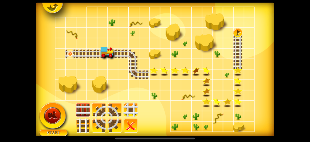 Mini Train for Kids - A desert level in Mini Train for Kids showing the track construction mode interface