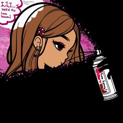 a realistic girl spray painting