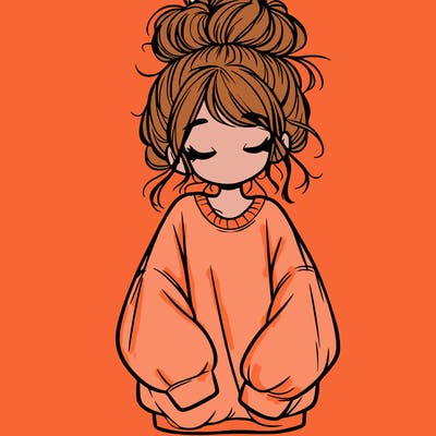 girl with baggy sweatshirt and messy bun