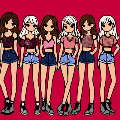a group of girls wearing crop tops and shorts