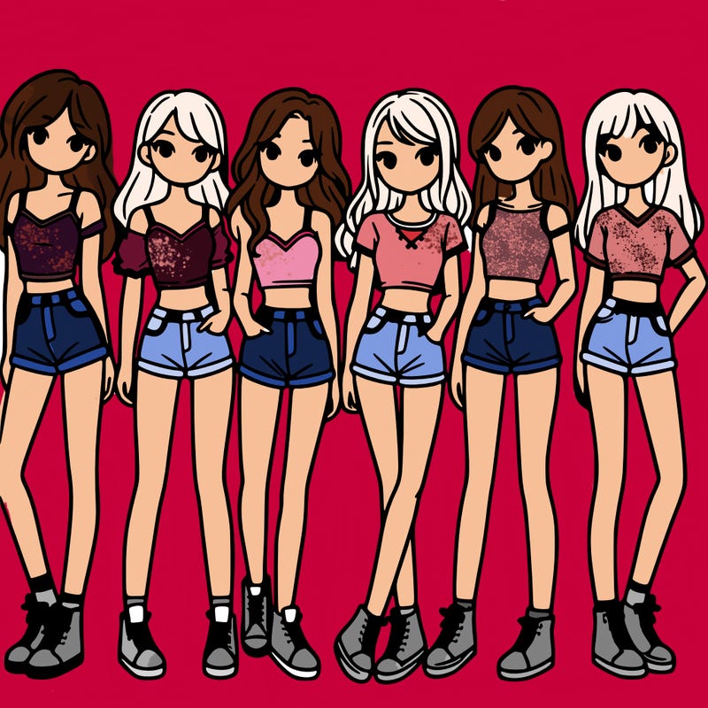 a group of girls wearing crop tops and shorts