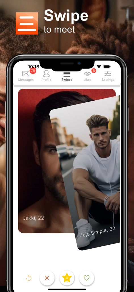NextBoy - Gay Chats & Dating - Interfaz de deslizamiento de la aplicación de citas gay NextBoy que muestra perfiles de hombres