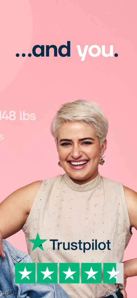 Second Nature - Smiling woman featured in the Second Nature app with a Trustpilot rating