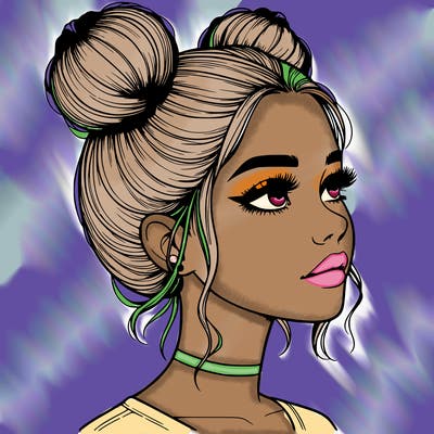 realistic girl with buns on the top of her head