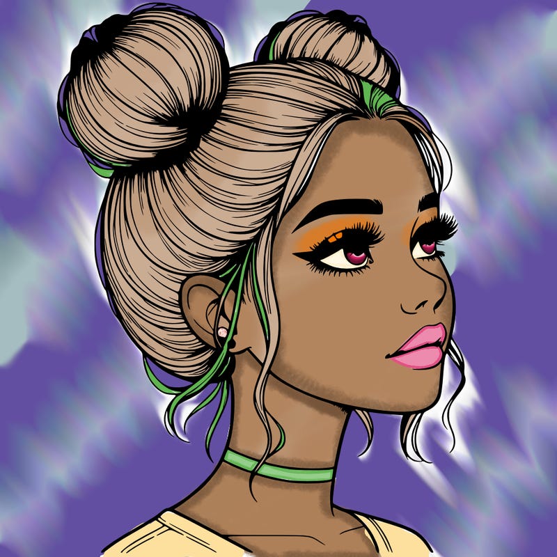 realistic girl with buns on the top of her head