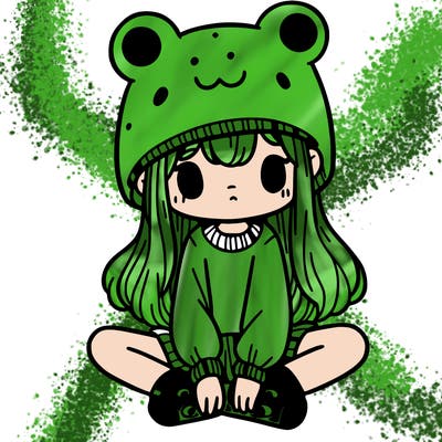 a girl wearing a frog hat and some frog socks