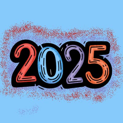 one line scrawled numbers sketch design “2025”