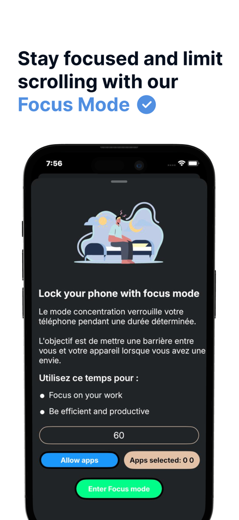 BlockP: Pornblocker app - BlockP app interface showing the Focus Mode screen on an iPhone to limit phone use