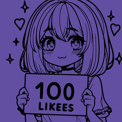 anima girl holding a 100 likes sign in her hand