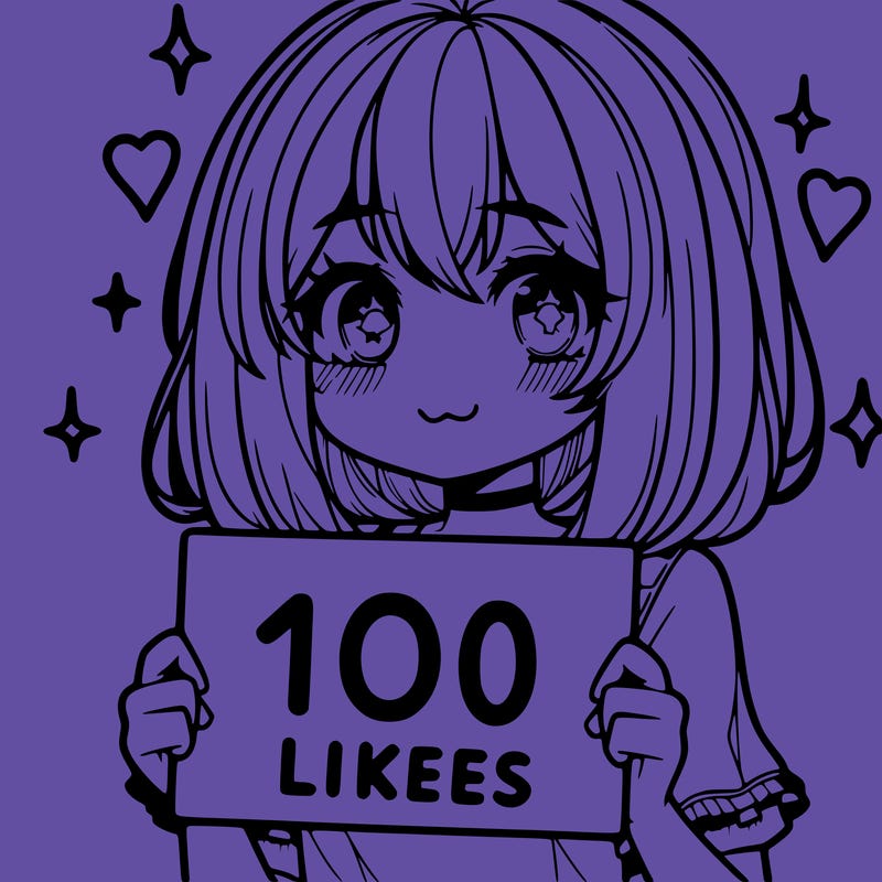 anima girl holding a 100 likes sign in her hand
