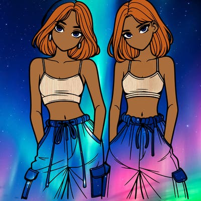 two girls with crop top with baggy pants