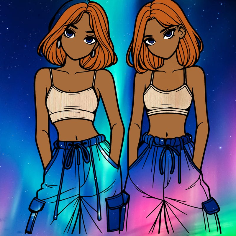 two girls with crop top with baggy pants