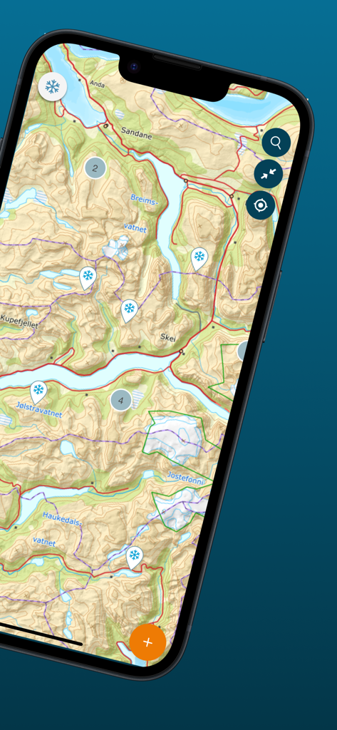 Varsom - Varsom app topographic map with avalanche and snow condition icons