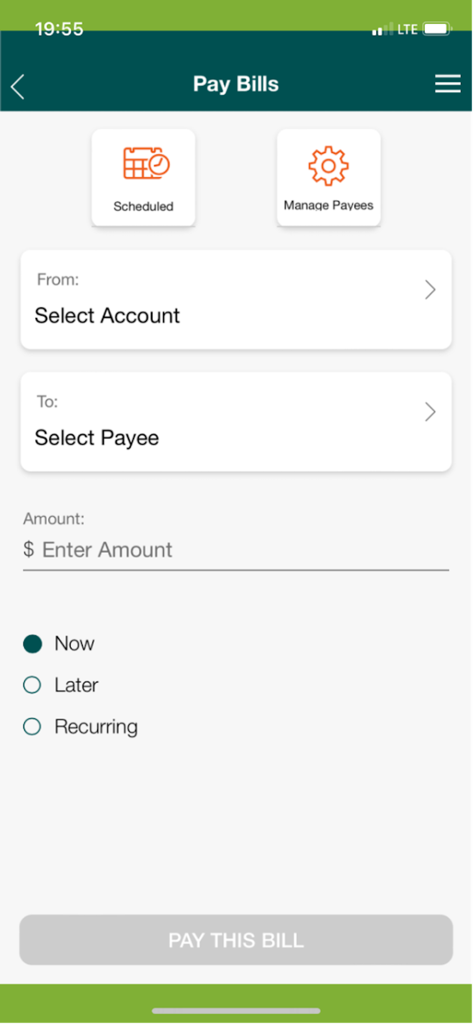 PHT Mobile - PHT Mobile app screen for paying bills showing account selection and payment details