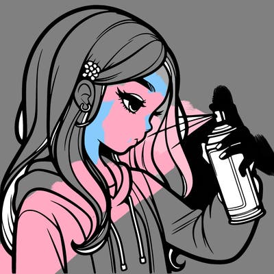a realistic girl spray painting