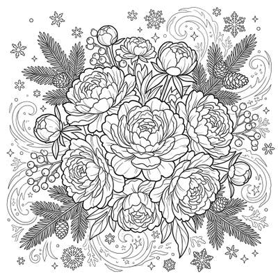 Embrace the unexpected beauty of our Pink Peonies Winter Wonderland coloring page, where delicate blooms meet a frosty embrace. This intricate design offers a calming escape, perfect for all coloring enthusiasts.